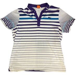 Puma Sport Lifestyle Polo Shirt Size XL Striped White Purple Embroidered Logo